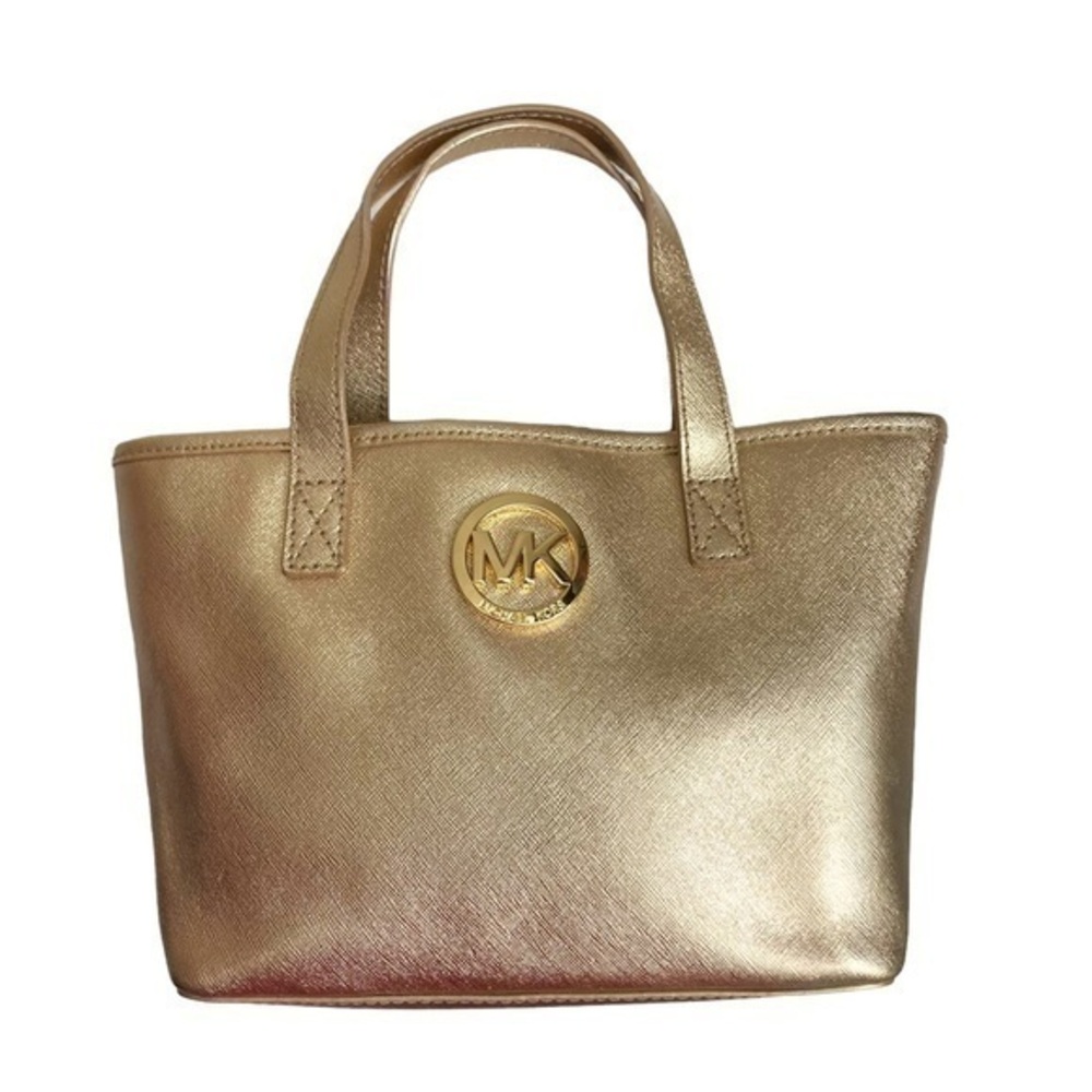 Michael kors gold saffiano leather mini tote bag